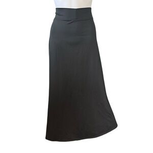Before + Again Black Silky Midi Skirt A Line Stretch Knit Neutral Womens Size XL